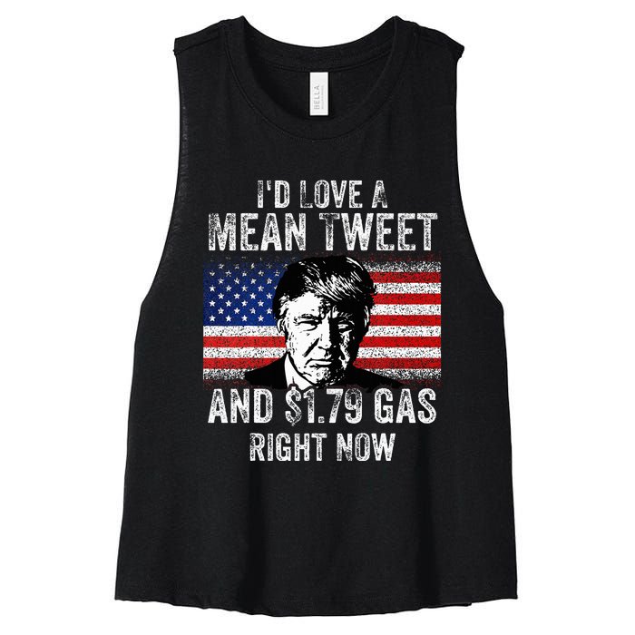 ID Love A Mean Tweet And $1.79 Gas Right Now American Flag Women's Racerback Cropped Tank