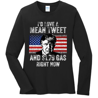 ID Love A Mean Tweet And $1.79 Gas Right Now American Flag Ladies Long Sleeve Shirt