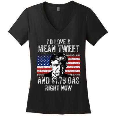 ID Love A Mean Tweet And $1.79 Gas Right Now American Flag Women's V-Neck T-Shirt