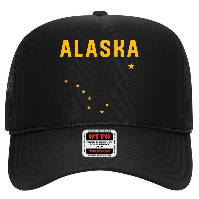 I Love Alaska Minimalist State Flag High Crown Mesh Back Trucker Hat