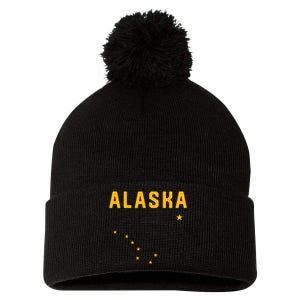 I Love Alaska Minimalist State Flag Pom Pom 12in Knit Beanie