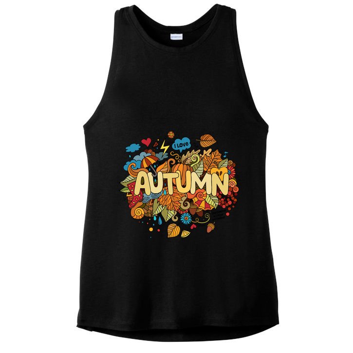 I Love Autumn Cute Gift Ladies PosiCharge Tri-Blend Wicking Tank