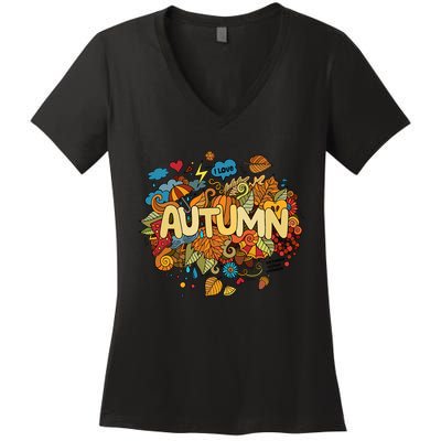 I Love Autumn Cute Gift Women's V-Neck T-Shirt