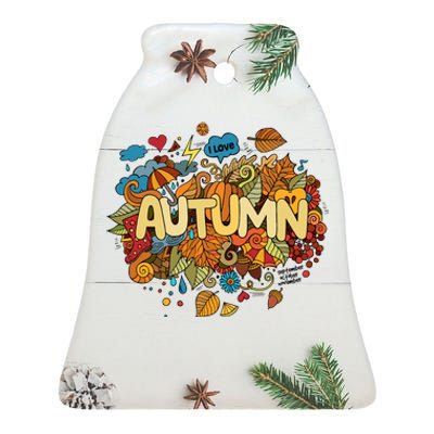 I Love Autumn Cute Gift Ceramic Bell Ornament