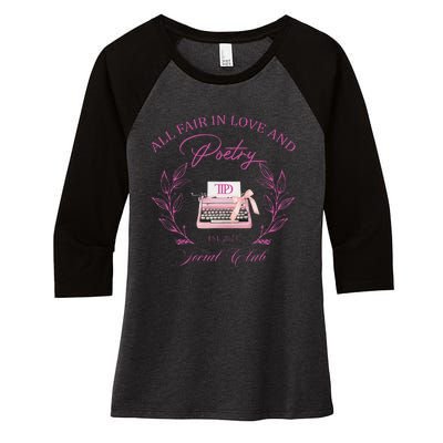 In Love And Poetry Social Club Women's Tri-Blend 3/4-Sleeve Raglan Shirt