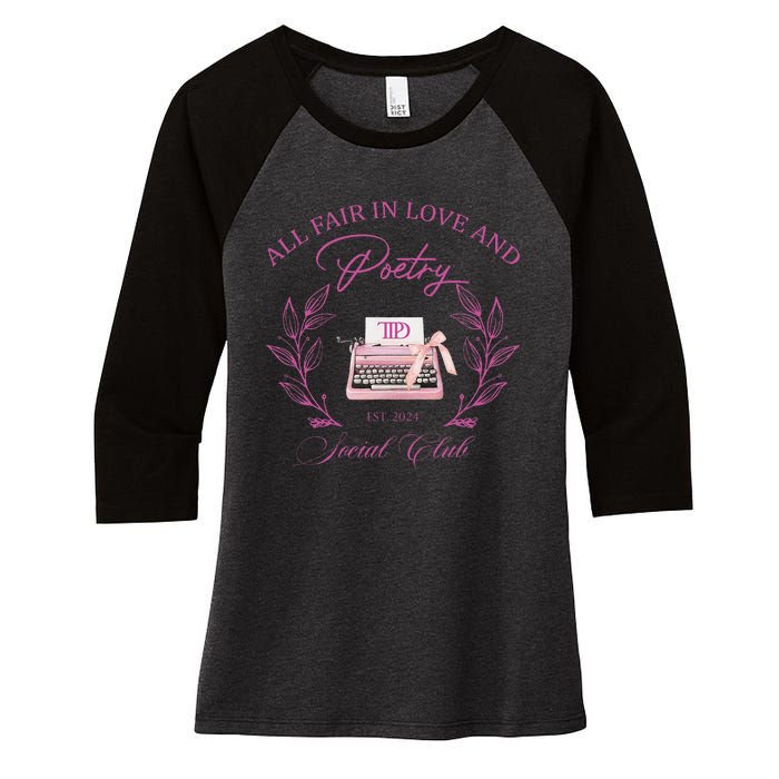 In Love And Poetry Social Club Women's Tri-Blend 3/4-Sleeve Raglan Shirt