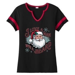 I Love A Man With A Beard Christmas Holiday Xmas Holiday Santa Claus Ladies Halftime Notch Neck Tee