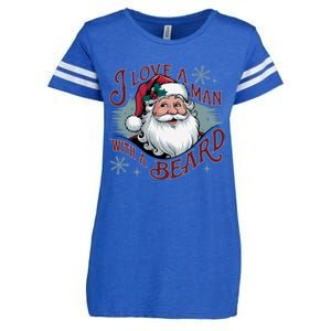 I Love A Man With A Beard Christmas Holiday Xmas Holiday Santa Claus Enza Ladies Jersey Football T-Shirt