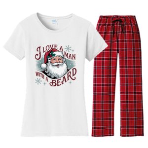 I Love A Man With A Beard Christmas Holiday Xmas Holiday Santa Claus Women's Flannel Pajama Set