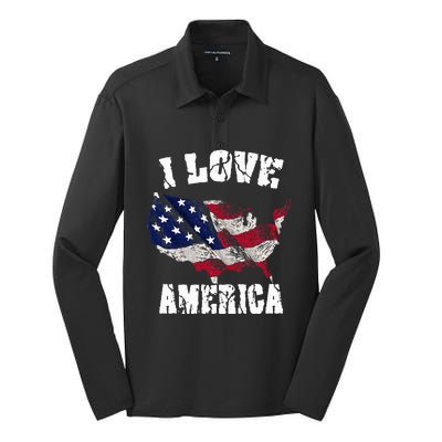 I Love America Usa 4th Of July Silk Touch Performance Long Sleeve Polo