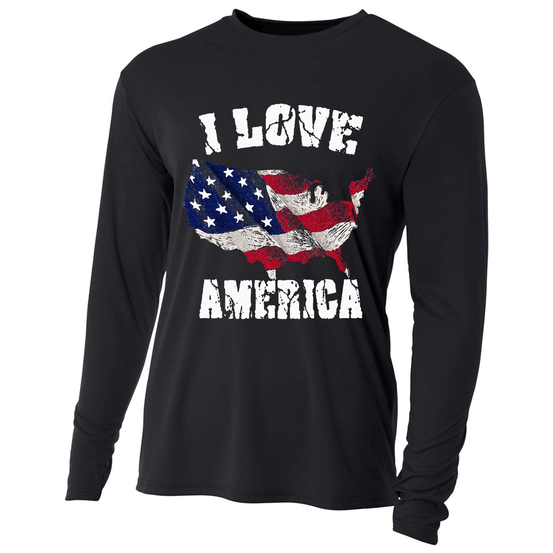 I Love America Usa 4th Of July Cooling Performance Long Sleeve Crew