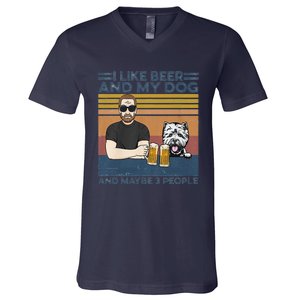 I Like Beer My Dog And Maybe 3 People Funny Dog Lovers Gift V-Neck T-Shirt