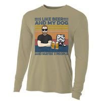 I Like Beer My Dog And Maybe 3 People Funny Dog Lovers Gift Cooling Performance Long Sleeve Crew