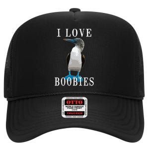 I Love Boobies Blue Footed Boobie Bird High Crown Mesh Back Trucker Hat