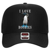 I Love Boobies Blue Footed Boobie Bird High Crown Mesh Back Trucker Hat