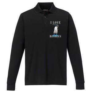 I Love Boobies Blue Footed Boobie Bird Performance Long Sleeve Polo