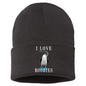 I Love Boobies Blue Footed Boobie Bird Sustainable Knit Beanie