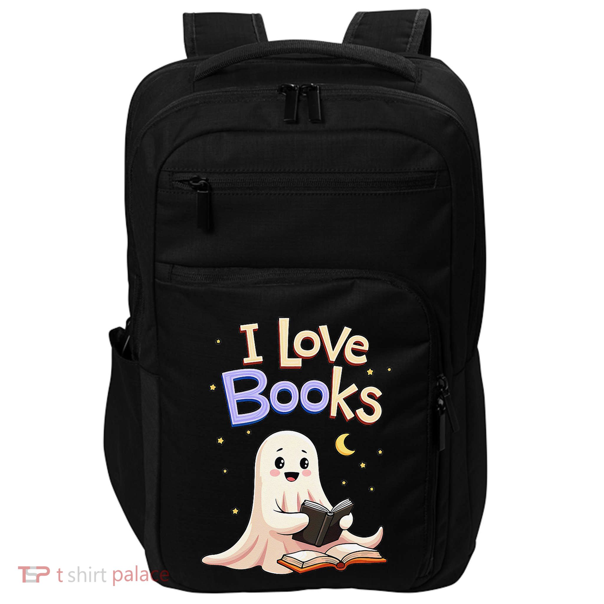 I Love Books Funny Halloween Cartoon Reading Ghost Impact Tech Backpack