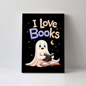 I Love Books Funny Halloween Cartoon Reading Ghost Canvas