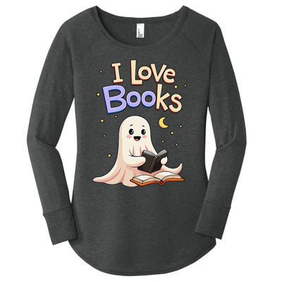 I Love Books Funny Halloween Cartoon Reading Ghost Women's Perfect Tri Tunic Long Sleeve Shirt