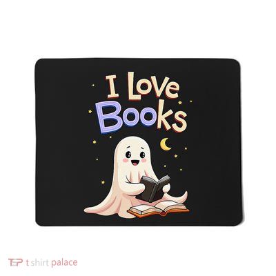 I Love Books Funny Halloween Cartoon Reading Ghost Mousepad
