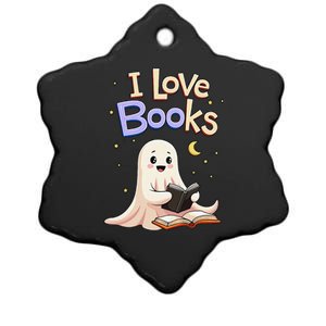 I Love Books Funny Halloween Cartoon Reading Ghost Ceramic Star Ornament