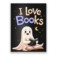 I Love Books Funny Halloween Cartoon Reading Ghost Poster