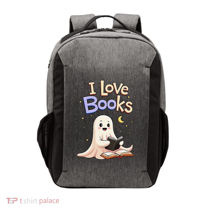 I Love Books Funny Halloween Cartoon Reading Ghost Vector Backpack