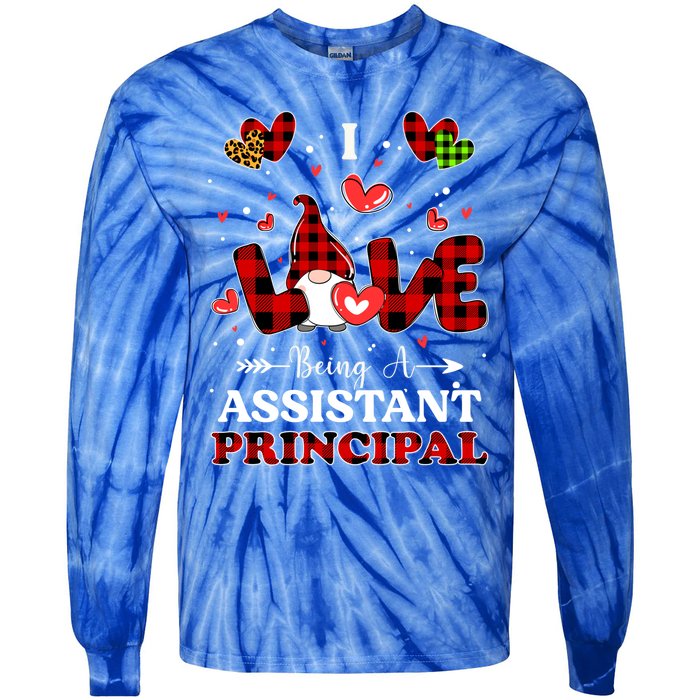 I Love Being A Assistant Principal Gnome Valentine's Day Cute Gift Tie-Dye Long Sleeve Shirt