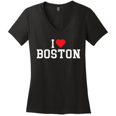 I Love Boston Massachusetts Throwback Women's V-Neck T-Shirt