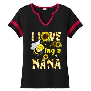 I Love Being A Nana Sunflower Bee Ladies Halftime Notch Neck Tee