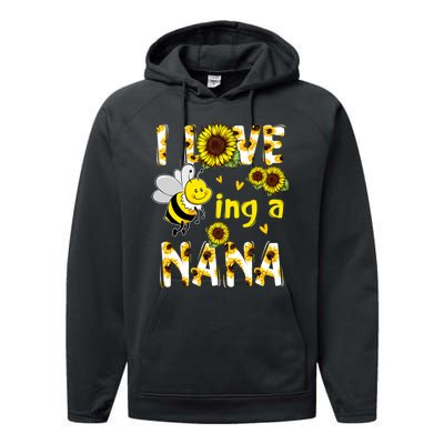 I Love Being A Nana Sunflower Bee Performance Fleece Hoodie