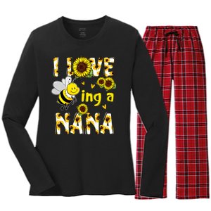 I Love Being A Nana Sunflower Bee Women's Long Sleeve Flannel Pajama Set 