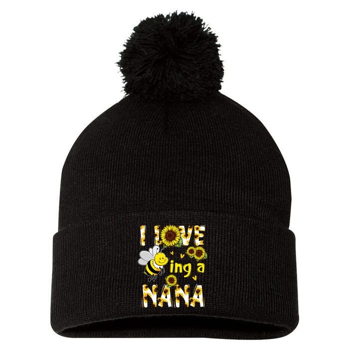 I Love Being A Nana Sunflower Bee Pom Pom 12in Knit Beanie