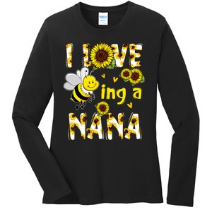 I Love Being A Nana Sunflower Bee Ladies Long Sleeve Shirt