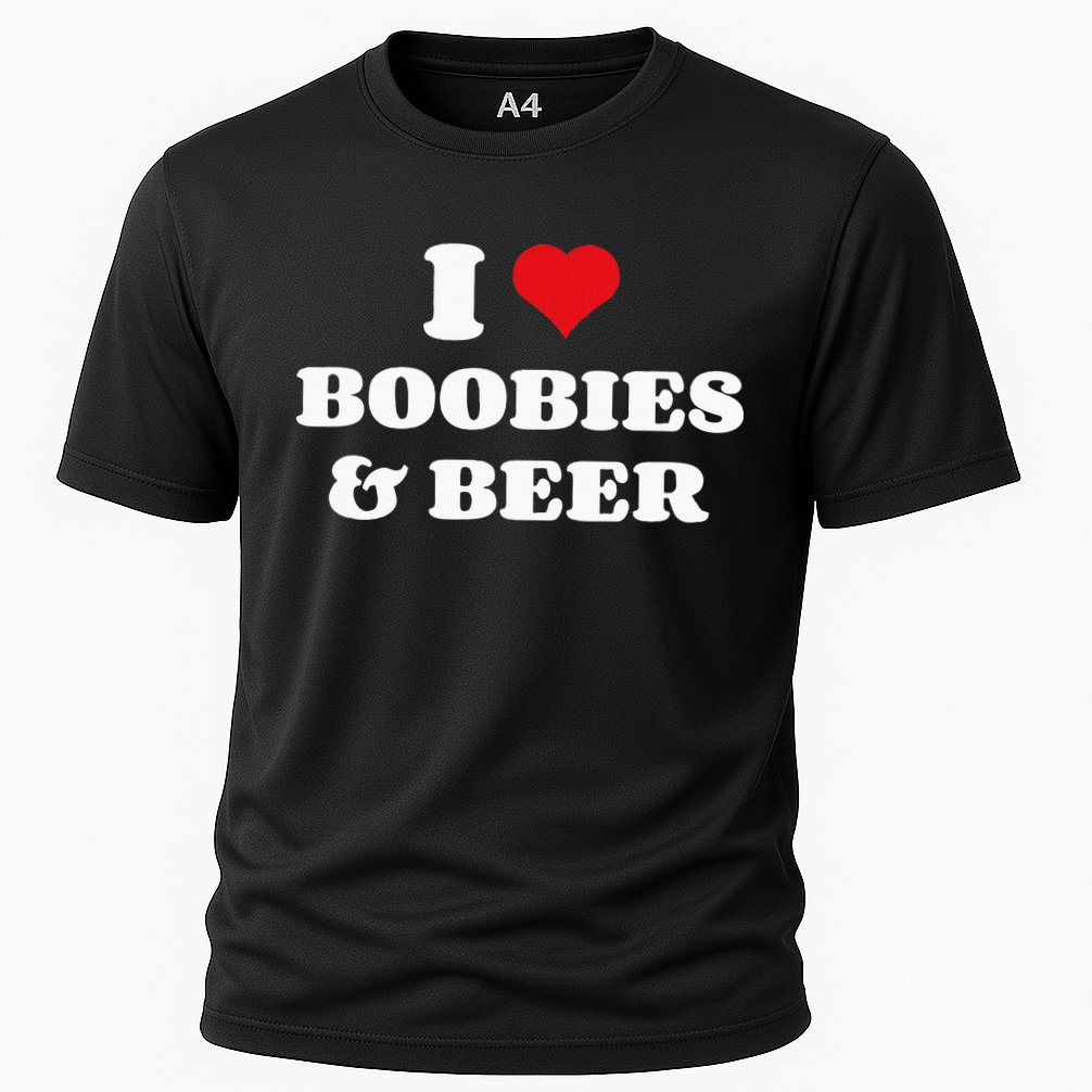 I Love Boobies And Beer Funny Humorous Cooling Performance Crew T-Shirt