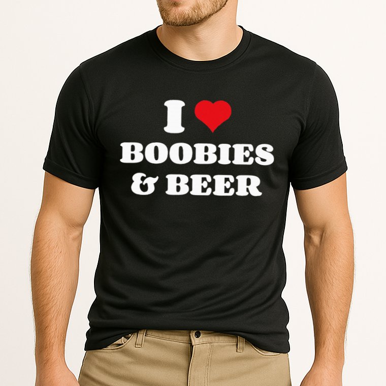 I Love Boobies And Beer Funny Humorous Cooling Performance Crew T-Shirt