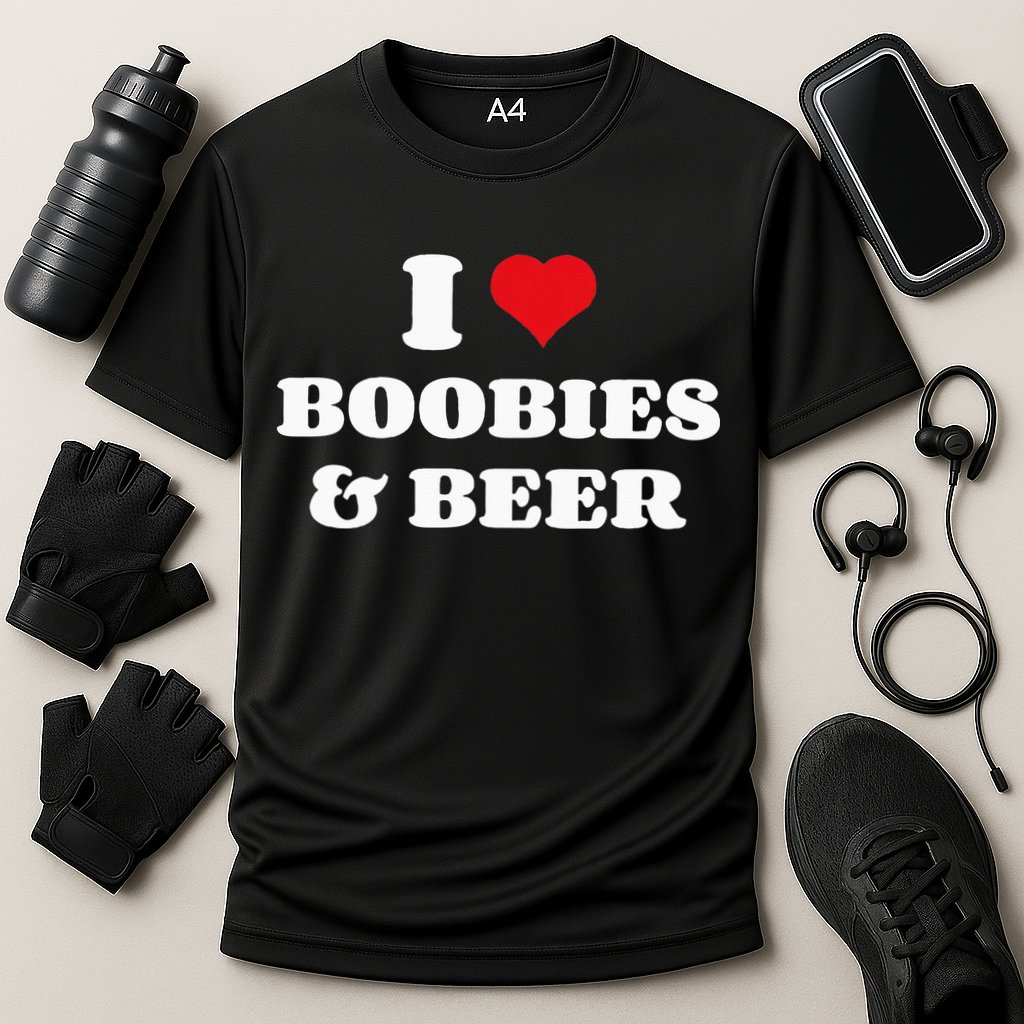 I Love Boobies And Beer Funny Humorous Cooling Performance Crew T-Shirt