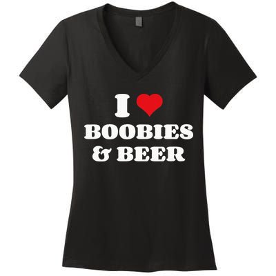 I Love Boobies And Beer Funny Humorous Women's V-Neck T-Shirt