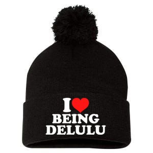 I Love Being Delulu Pom Pom 12in Knit Beanie