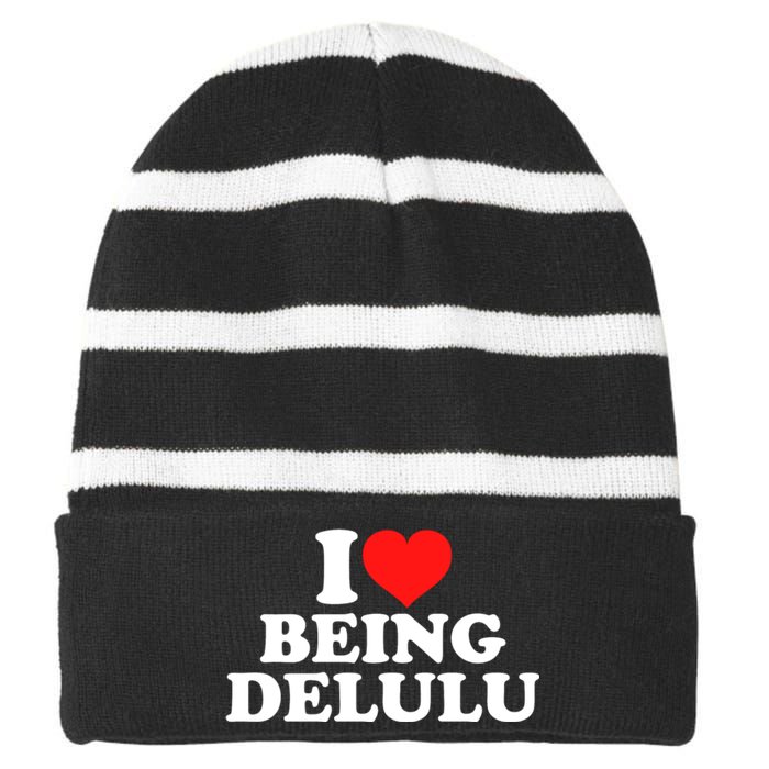 I Love Being Delulu Striped Beanie with Solid Band