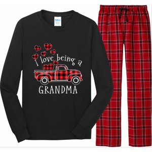 I Love Being A Grandma Red Truck With Heart Valentine's Day Gift Long Sleeve Pajama Set