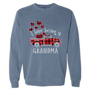 I Love Being A Grandma Red Truck With Heart Valentine's Day Gift Garment-Dyed Sweatshirt