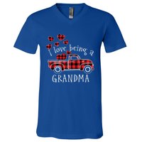 I Love Being A Grandma Red Truck With Heart Valentine's Day Gift V-Neck T-Shirt