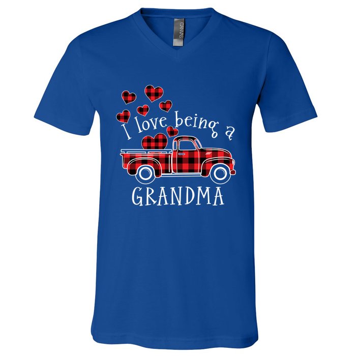 I Love Being A Grandma Red Truck With Heart Valentine's Day Gift V-Neck T-Shirt