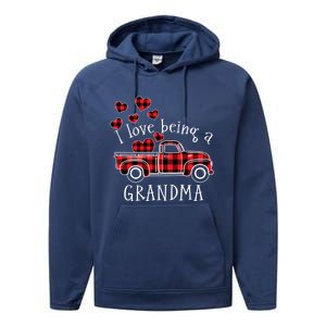 I Love Being A Grandma Red Truck With Heart Valentine's Day Gift Performance Fleece Hoodie