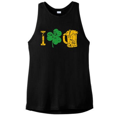 I Love Beer Four Leaf Clover St Patricks Day Ladies PosiCharge Tri-Blend Wicking Tank