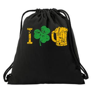 I Love Beer Four Leaf Clover St Patricks Day Drawstring Bag