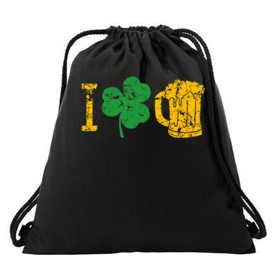 I Love Beer Four Leaf Clover St Patricks Day Drawstring Bag