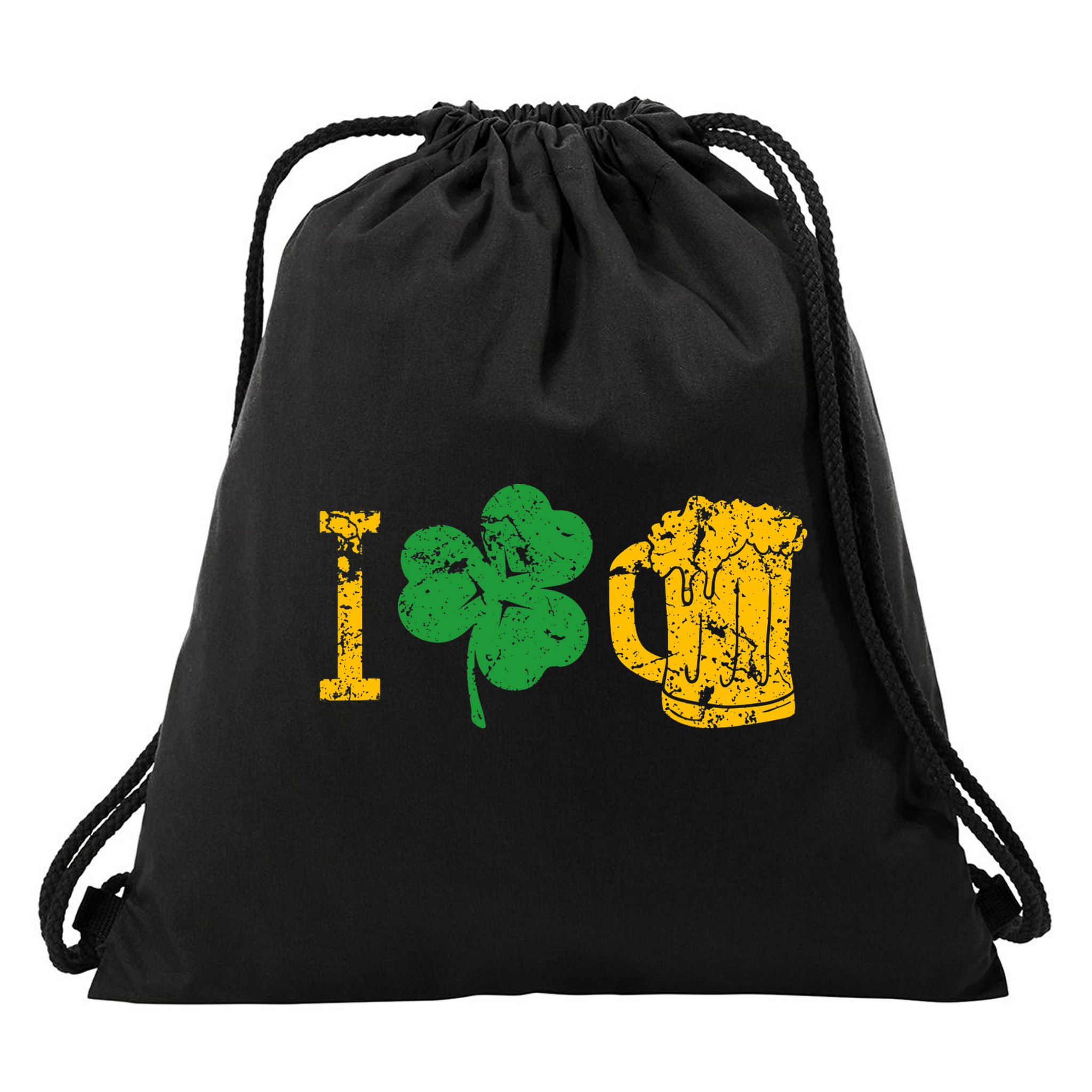 I Love Beer Four Leaf Clover St Patricks Day Drawstring Bag